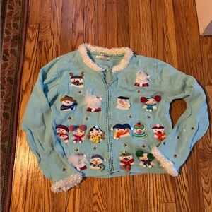 Light blue Holiday Jacket with snowmen
